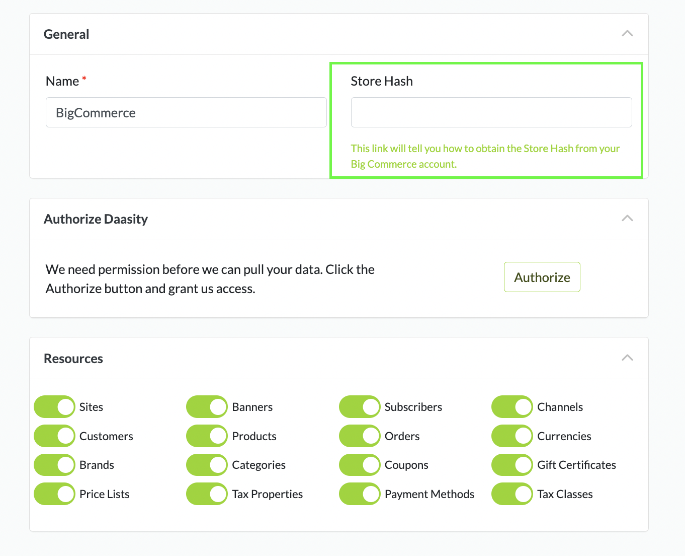 Enter your BigCommerce Store Hash